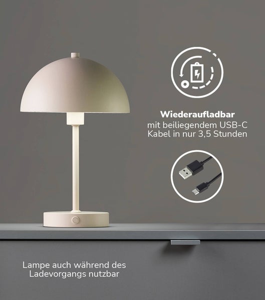 mokebo LED Tischlampe kabellos, Akku Tischleuchte dimmbar und aufladbar 'Der Leuchtturm' in Beige