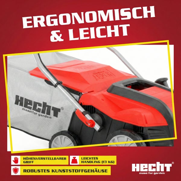 Hecht Rasenmäher mit verstellbarem Griff, leichtem Handling und robustem Kunststoffgehäuse