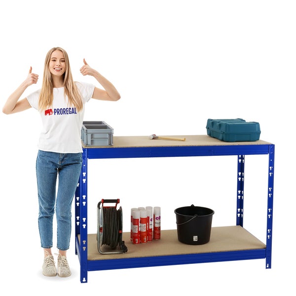 PROREGAL Werkbank Tiger HxBxT 90 x 140 x 60 cm Fachlast 300 kg Blau