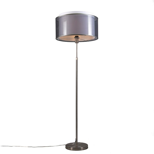 QAZQA - Modern Stehleuchte I Stehlampe I Standleuchte I Lampe I Leuchte Stahl I Silber I nickel matt mit schwarzIweißem Schirm 45 cm verstellbar - Parte I Wohnzimmer I Schlafzimmer - Stahl Rund I Läng