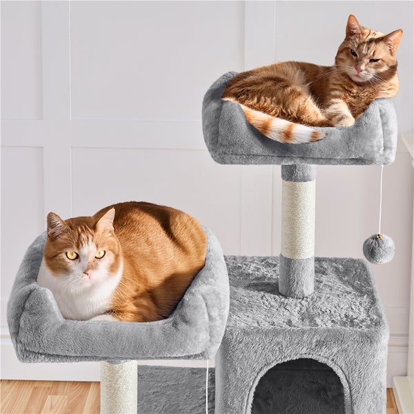 Grauer Katzenkratzbaum mit zwei Katzen