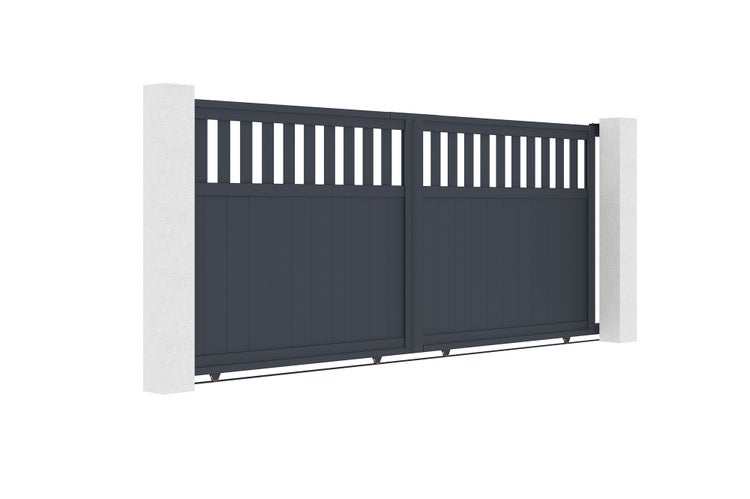 Schiebetor 3,7m SANTIS H.160cm graues Aluminium + 2 Pfosten 20x20cm H.190cm