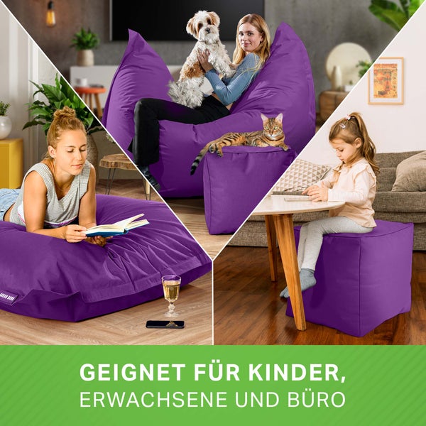 Green Bean 2er Set XXL Sitzsack inkl. Pouf fertig befüllt mit EPS-Perlen - Riesensitzsack 140x180 Lounge Sitz-Kissen Bean-Bag Chair  - Lila