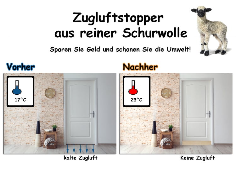 BigDean 2x Zugluftstopper für Türen 100cm - 100% Schurwolle - Beige - Türluftstopper Luftzugstopper Windstopper - Made in Germany