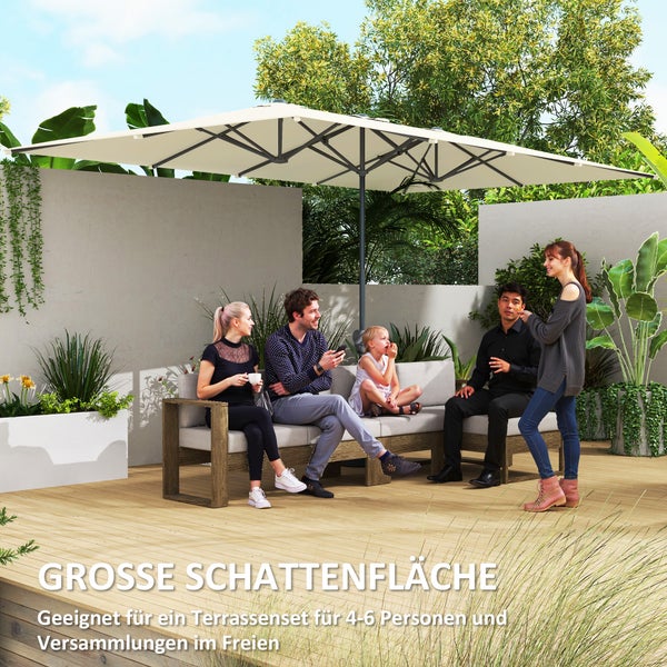 Outsunny Doppelsonnenschirm mit Kurbel 451 x 264 cm, UV Schutz 50+ Sonnenschirm, windfest Gartenschirm Balkonschirm Aluminium Marktschirm Sonnenschutz für Balkon Terrasse Garten Cremeweiß
