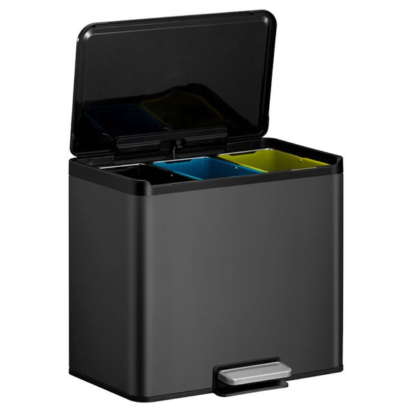 PROREGAL Rechteckiger Treteimer Aus Gebürstetem Edelstahl Mit Soft Close & Stay Open Deckel 27 Liter HxBxT 41,1 x 46,2 x 38,8 cm Schwarz