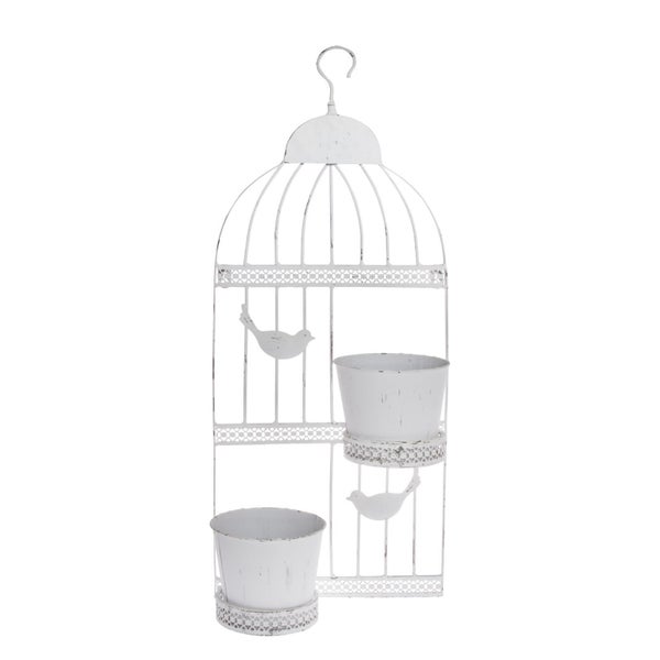 Wand-Blumentöpfe Vintage Birds Metall antik weiß