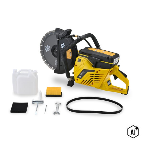 Bamato Trennschneider BCC300 mit Trennscheibe, Zubehör und Werkzeugset für professionelle Trennarbeiten.