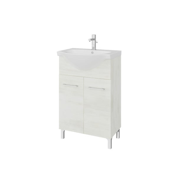 Kleines bodenstehendes Bad-Set 55cm, Holzoptik Eiche weiß | Rimini
