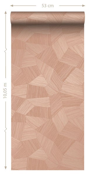 Roséfarbene Vliestapete mit geometrischem Muster und Linienstruktur, Breite 53 Zentimeter, Länge 10,05 Meter.