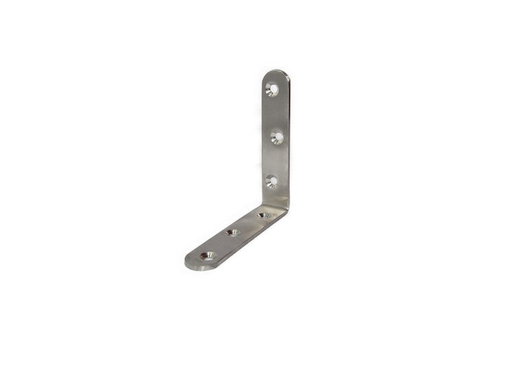 Winkelverbinder aus Metall mit sechs vorgebohrten Senkkopflöchern zur stabilen Befestigung von Holzverbindungen.