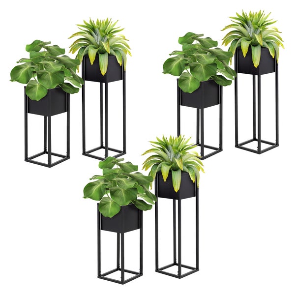 ML-Design Blumenständer im 6er Set, Schwarz, 21 x 50/70 x 21 cm, Moderne Blumentopfständer mit Übertopf, Wetterfeste und robuste Pflanzenständer aus Metall, Blumentopfhalter 2-tlg, Pflanztopf Deko