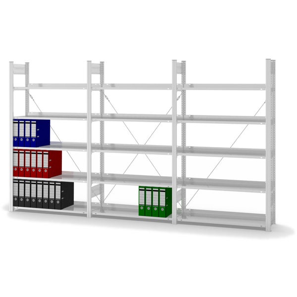 PROREGAL Aktenregal Stecksystem T-Profil Grundregal HxBxT 175 x 100 x 30 cm 5 Ebenen Fachlast 60 kg Einseitig Nutzbar Lichtgrau