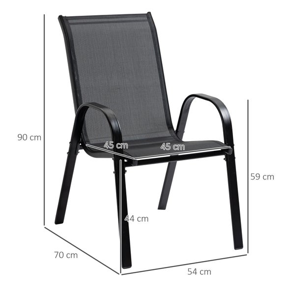 Outsunny 2er Set Gartenstuhl Stapelstuhl mit Armlehne Essstühle Garten Metall Mesh-Gewebe Schwarz 70 x 54 x 90 cm