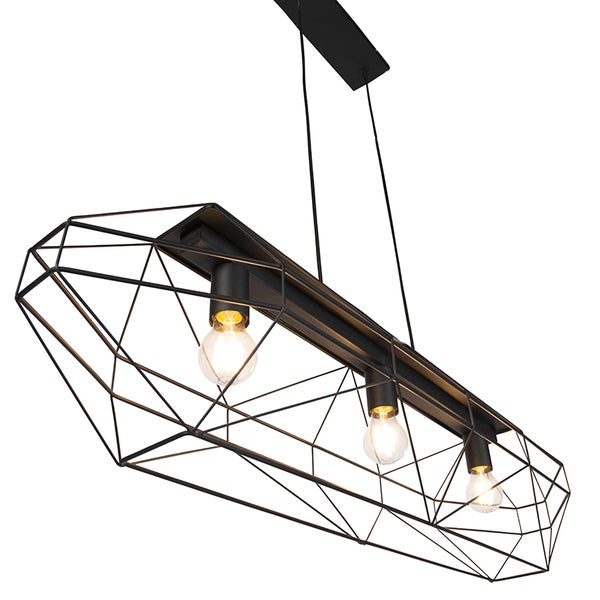 Hängelampe mit drei Leuchten und geometrischem Lampenschirm