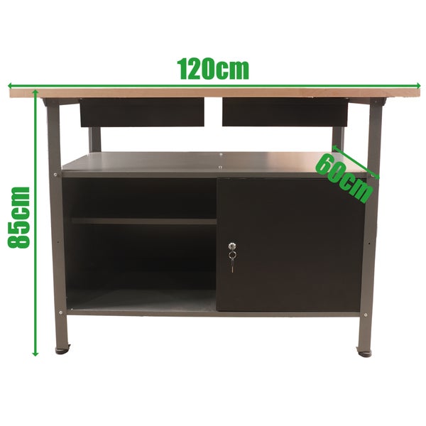Werkbank mit Schubladen, Ablagefläche und abschließbarer Tür, Maße 120 cm x 60 cm x 85 cm