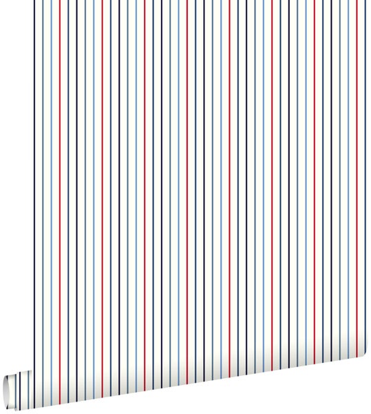 ESTAhome Tapete Streifen Blau und Rot - 53 cm x 10,05 m - 137308
