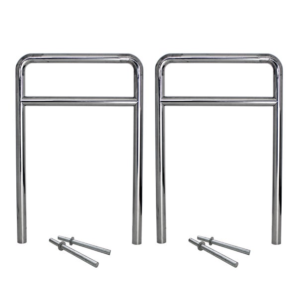 Zwei verchromte Fahrradständer mit zugehörigen Bolzen