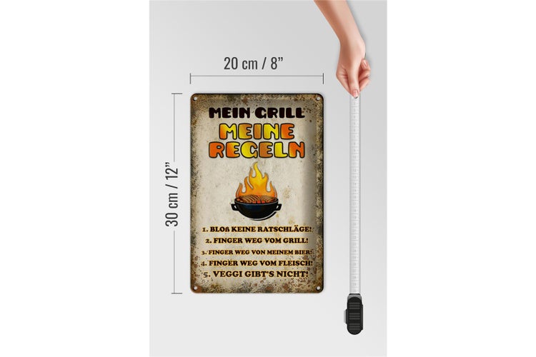 Blechschild Spruch 20x30cm Mein Grill meine Regeln Fleisch