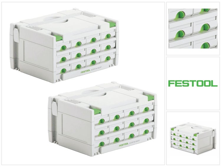 Festool Sortainer Set 2x SYS 3-SORT/12 ( 2x 491986 ) Sortiment Koffer mit 12 Fächer für Schrauben Dübel Nägel