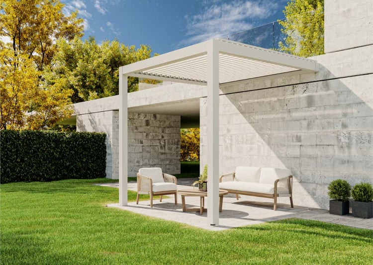 Huun Pergola Mezzo wandmontiert aus Metall in Weiß 3x3m