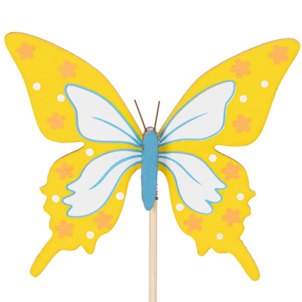 Dekorative Holzschmetterlingfigur auf einem Stock