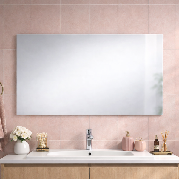 Modernes Badezimmer mit rechteckigem Spiegel über einem Waschbecken