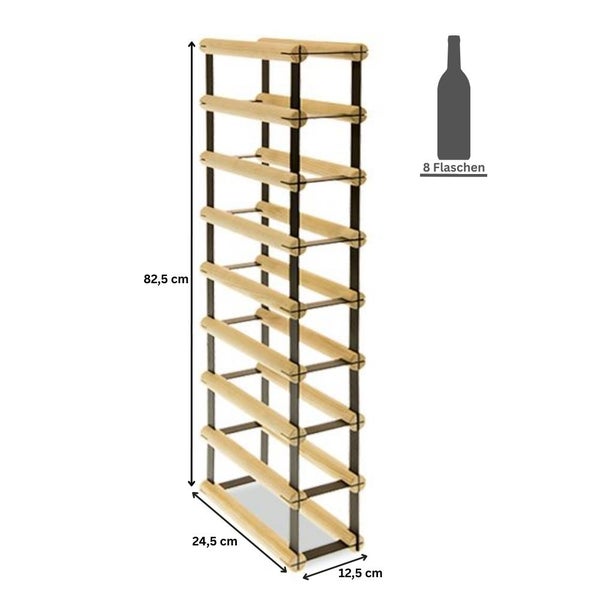 PROREGAL Modulares Weinregal Vinotega Mod Metal HxBxT 82,5 x 12,5 x 24,5 cm 1 x 8 Flaschen Massives Kiefernholz Natur