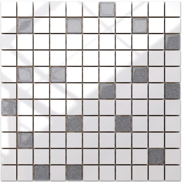 Keramikmosaik auf Netz für Bad oder Küche 30cm x 30cm - White-Grey diamonds