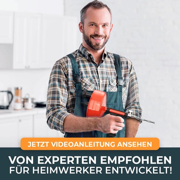 Meisterfaktur Rohrreinigungsspirale mit Metalltrommel [10M] - mit Bohraufsatz - Ideale Abflussspirale für eine umweltfreundliche Rohrreinigung