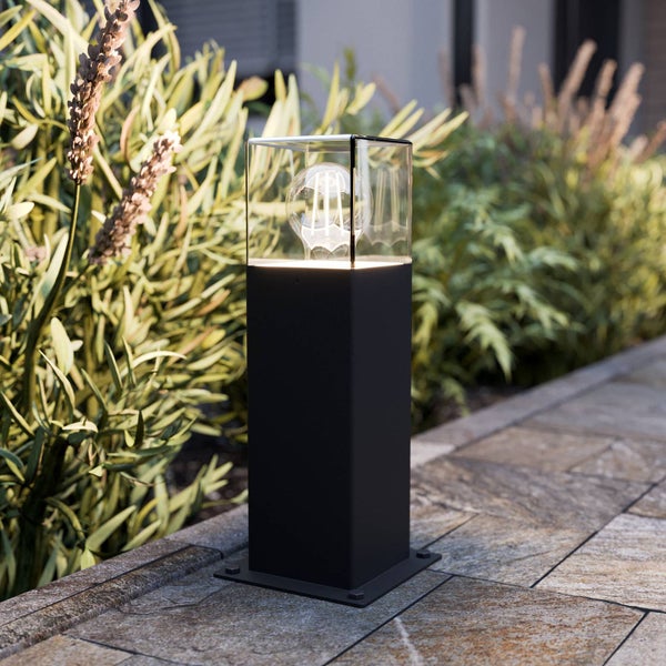 Lucande Außenleuchte Keke (spritzwassergeschützt (Modern) in Schwarz aus Aluminium (1 flammig, E27) - Wegeleuchte Pollerleuchte Wegelampe Sockelleuchte