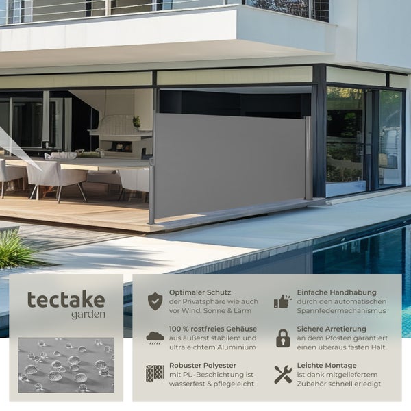 Seitenmarkise tectake  180 x 300 cm aus Aluminium grau