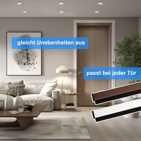 Zwei Bürstendichtungen für Türen im Wohnraum, gleichen Unebenheiten aus, passend für alle Türen zur Abdichtung gegen Zugluft.