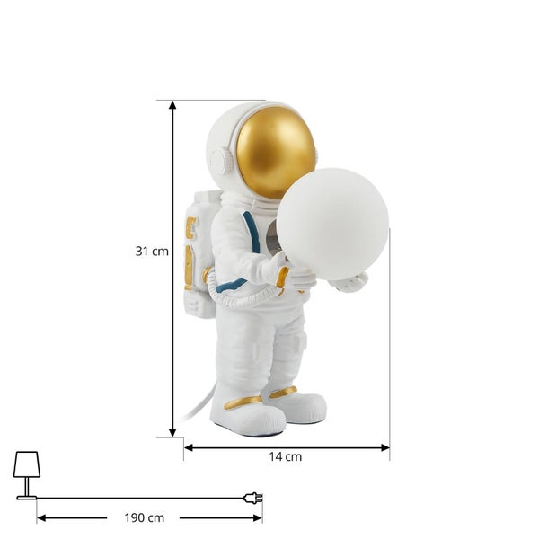 Astronautenlampe, 31 cm hoch, 14 cm breit, Kabellänge 190 cm