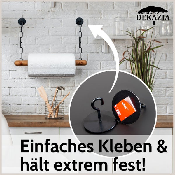 DEKAZIA® Küchenrollenhalter Holz | Küchenrollenhalter ohne Bohren Küchenrollenhalter Wand Küchenpapierhalter Halter Küchenrolle Papierrollenhalter Kuchenrollenhalterung Wandrollenhalter Buche schwarz
