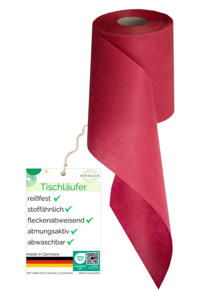 Rolle Tischläufer aus Stoff mit Etikett