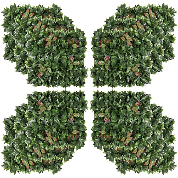 Outsunny 12 Stück künstliches Pflanzenwand Hecke, UV-Schutz, für Garten, Outdoor, 50x51 cm, PE-Kunststoff, Dunkelgrün