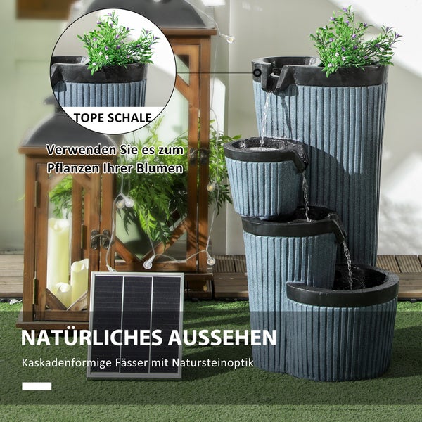 Outsunny Gartenbrunnen, Solar Springbrunnen mit LED-Beleuchtung, 4 stufiger, mit Blumenkasten, für Garten, Balkon, 33 x 30 x 57,5 cm, Kunstharz, Dunkelgrau