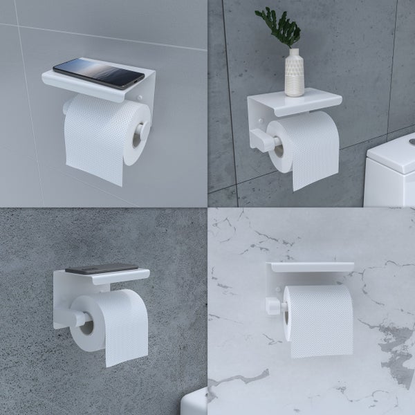 EAVY Toilettenpapierhalter mit Ablage Edelstahl weiß Selbstklebend oder Bohren