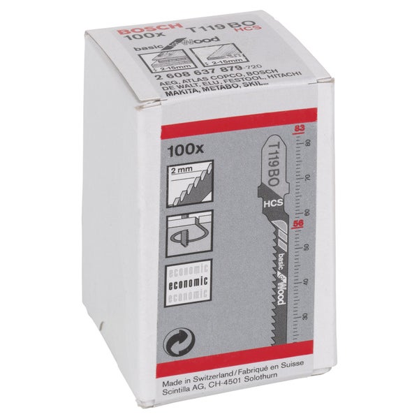 Bosch 100x Stichsägeblatt T 119 BO Basic for Wood - 2608637879