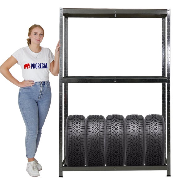 PROREGAL Mega Deal 2x Reifenregal RAGNAR HxBxT 180 x 120 x 40cm bis zu 8 Reifen auf 2 Ebenen + Ablage 265kg Fachlast Verzinkt