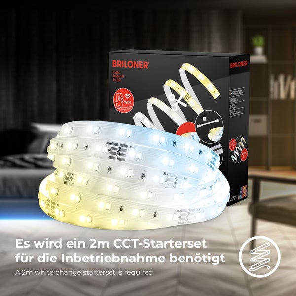Briloner LED-Streifen Erweiterung, steuerbare Farbtemperatur, Wifi und App-Anbindung, 2 Meter Länge, individuell kürzbar.
