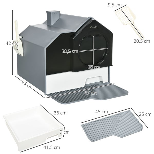 PawHut Katzentoilette, 47L x 45B x 42H cm, Kunststoff, ABS, Grau