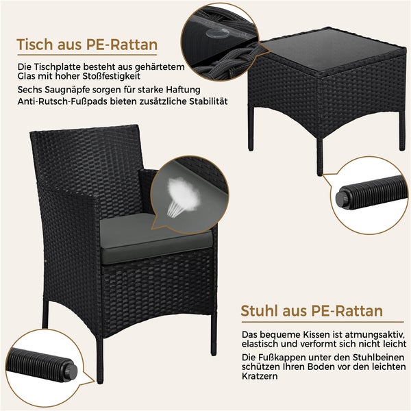 Gartenset aus Polyrattan mit Tisch und Stuhl