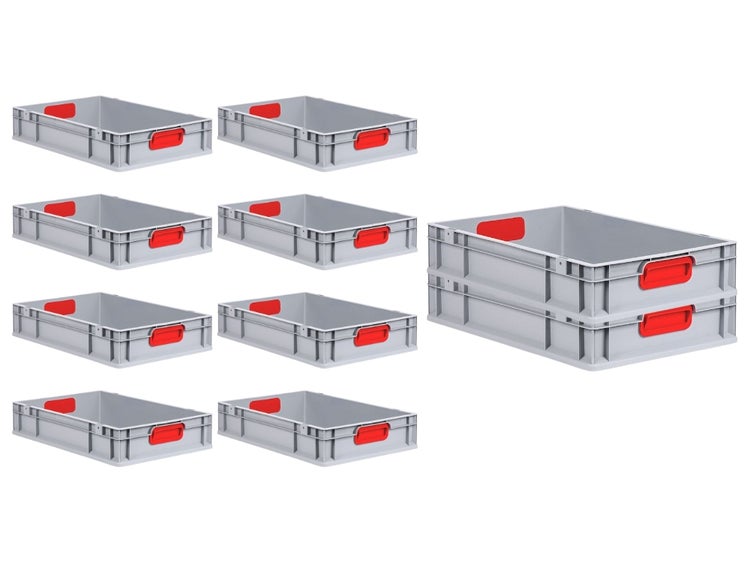 PROREGAL Spar Set 10x Eurobox Nextgen Color HxBxT 12 x 40 x 60 cm 23 Liter Griffe Rot Geschlossen Glatter Boden Eurobehälter Transportbox
