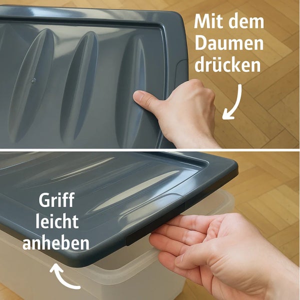 Deckel einer Aufbewahrungsbox wird geöffnet