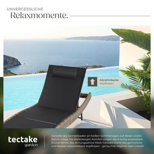 Rattan Sonnenliege tectake Moana 69 x 211 x 41 - 94 cm widerstandsfähig und UV-beständig natur