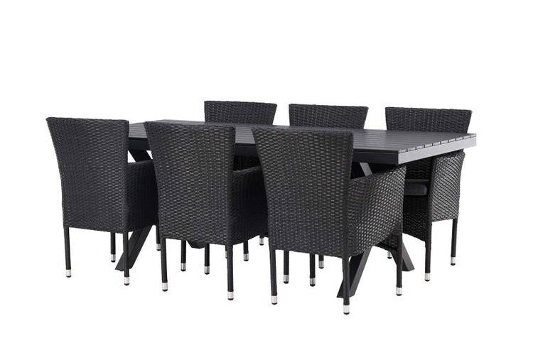 Garcia Gartenset Tisch 100x200cm schwarz, 6 Stühle Malina schwarz. 100 X 200 X 74 cm