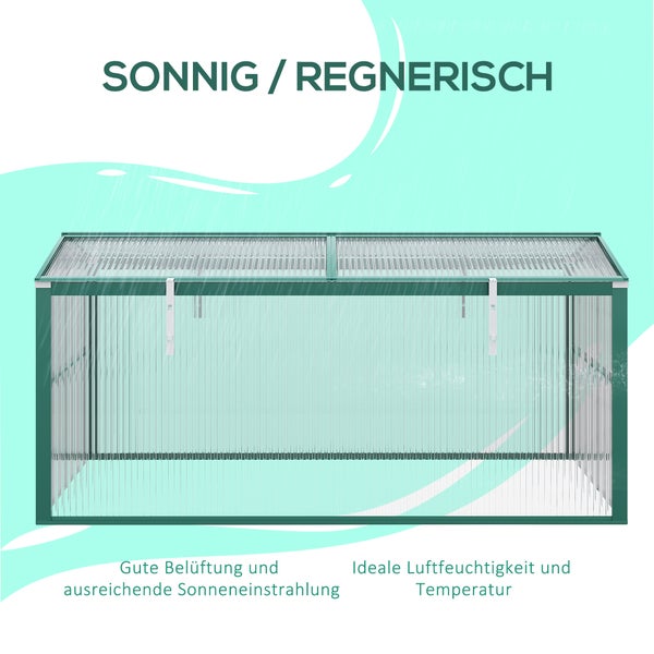 Outsunny Frühbeet Alu, mit Verstellbarem Dach, für Garten, Balkon, 130 x 70 x 61 cm, Alu, Grün