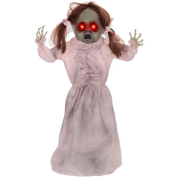 HOMCOM 76cm Halloween Dekoration Geisterpuppe mit LED-Lichter, Soundfunktion, Haustür Deko mit verstellbare Arme, Garten Dekofigur in Lebensgröße für Party